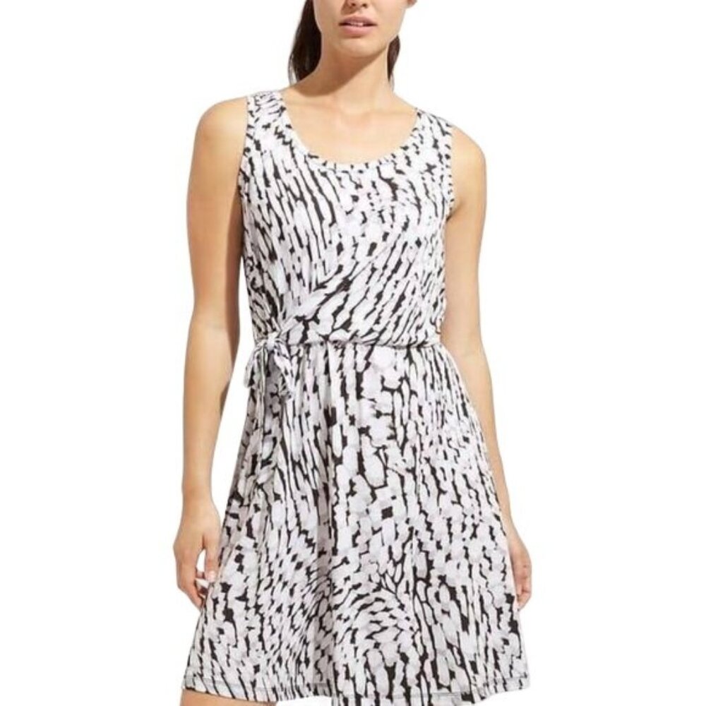 ATHLETA Sleeveless‎ Black & White Abstract Print Wrap Dress With Belt Tie M